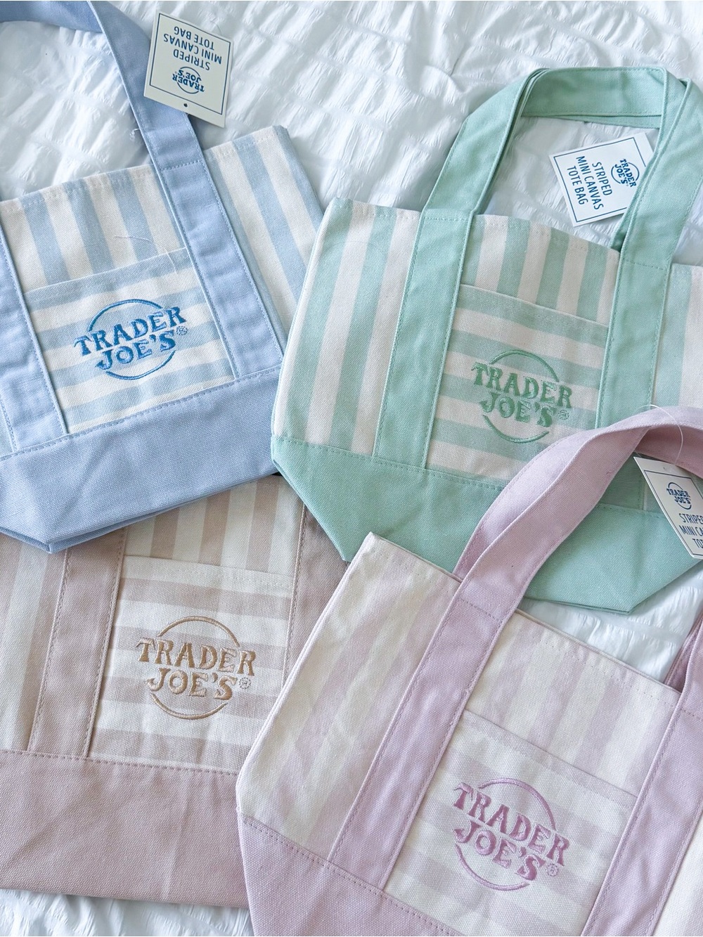 NEW Trader Joe’s pastel Stripe Canvas Tote Bag